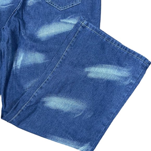 Women Y2K Jeans Large Blue High Rise Wide Leg Tie Dye Print Loose Washed - Picture 13 of 15